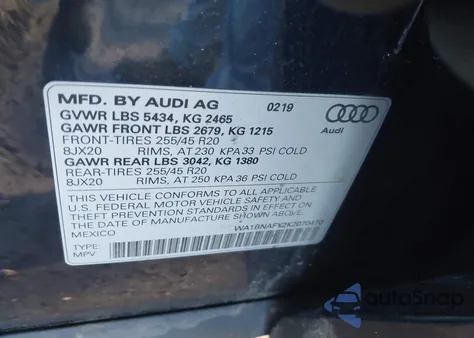 2019 Audi Q5 45 Premium from USA, damaged, VIN WA1BNAFY2K2070470